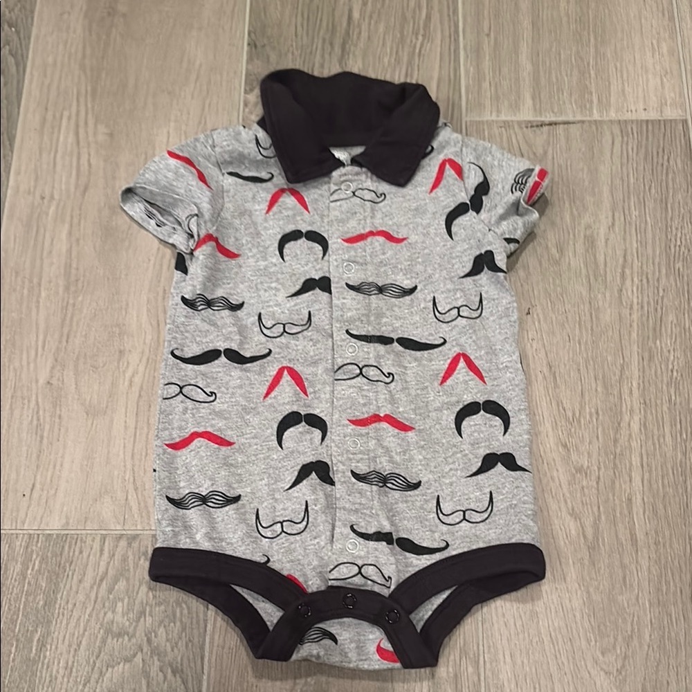 Koala Baby Gray Mustache Print Kids One Piece Size 9 Months